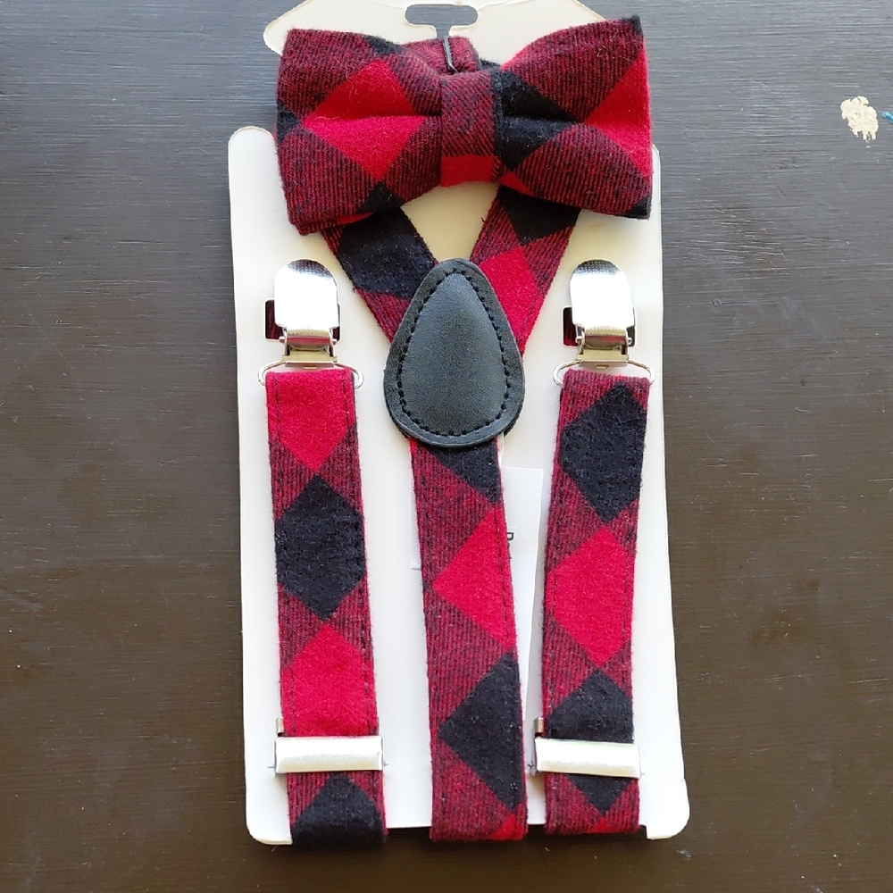 Red and Black Infant Bow Tie and Suspender Set